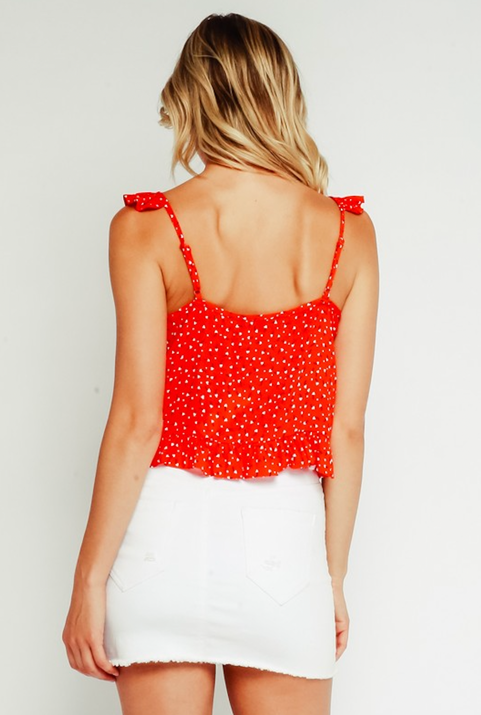 Ditsy Red Ruffle Tied Tank Top