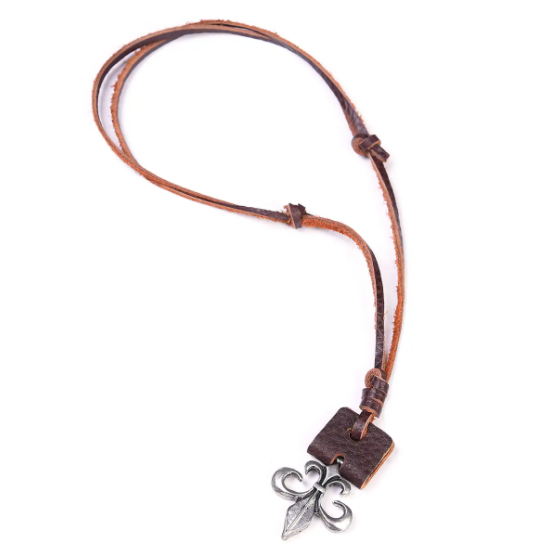 Leather Fleur de Lis Necklace