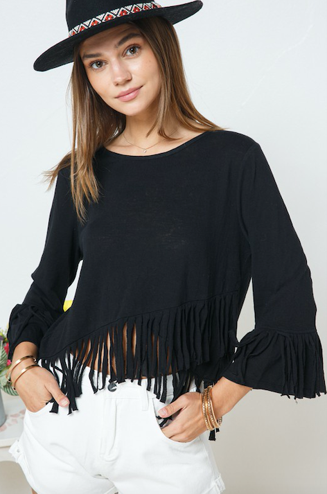 Cross Over Crop Fringe Top