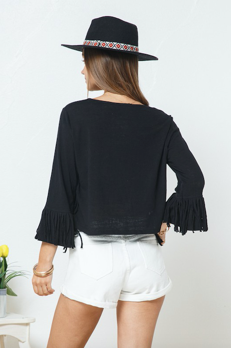 Cross Over Crop Fringe Top