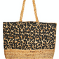 Leopard Pattern Braided Jute Tote Bag