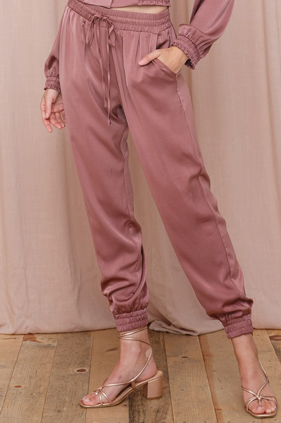 Dusty Pink Satin Joggers