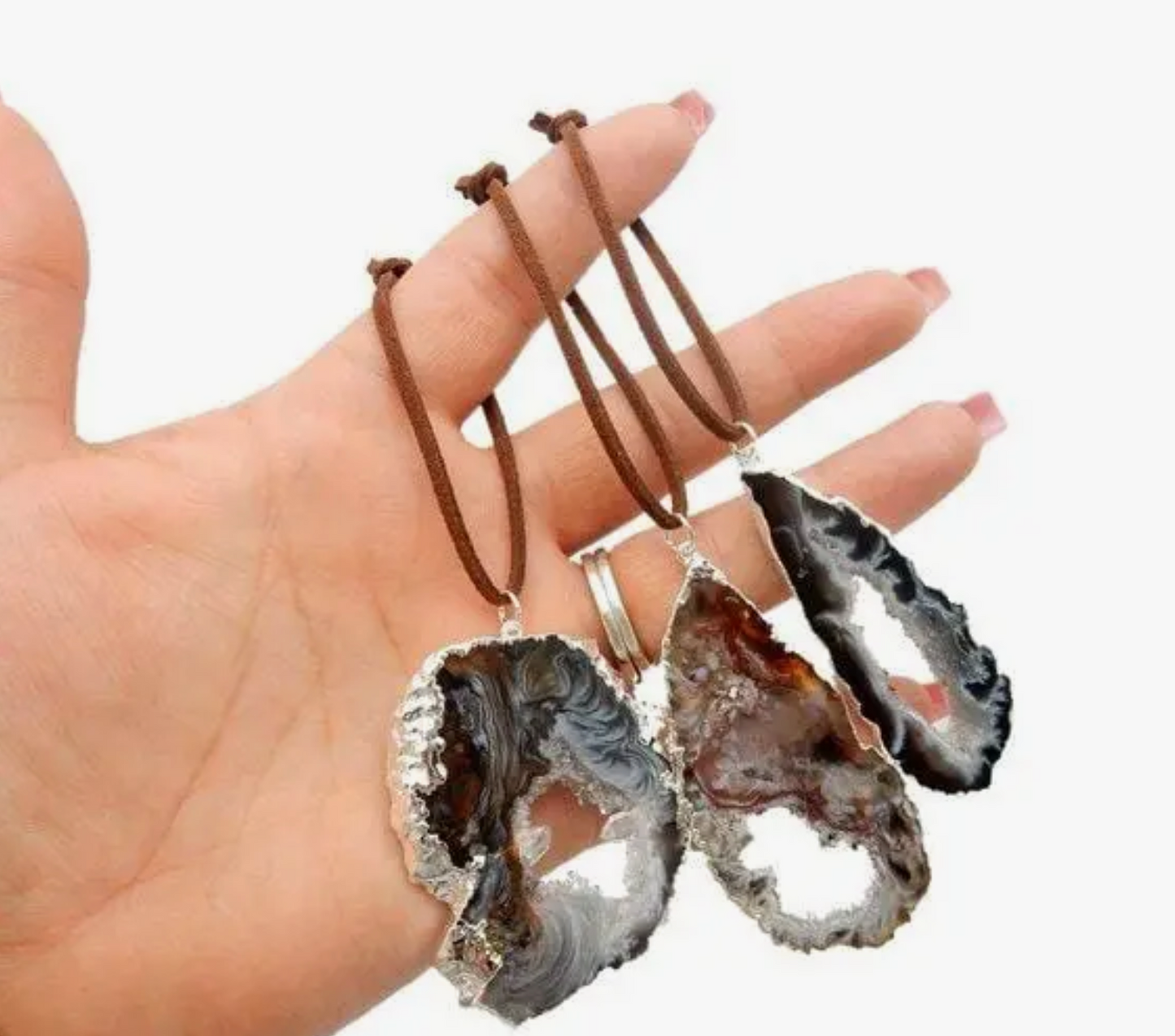 Freeform Silver Trim Agate Christmas Ornament