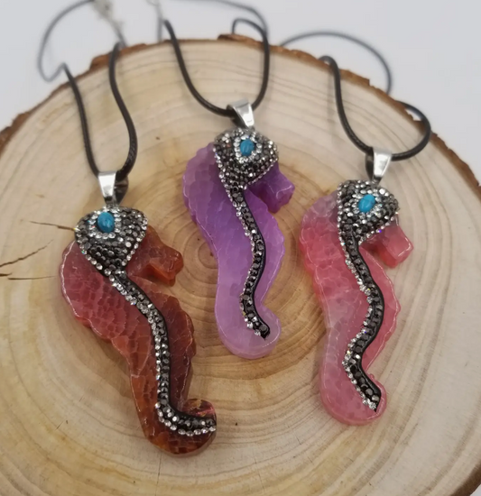 Natural Stone Seahorse Pendant Crystal Necklace