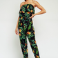 Green Tropical Ruffle Belted Jumpsuit