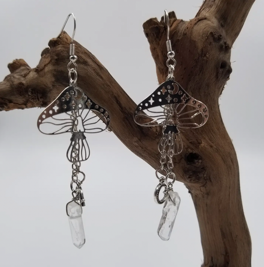 Mushroom Transparent Crystal Drop Earrings