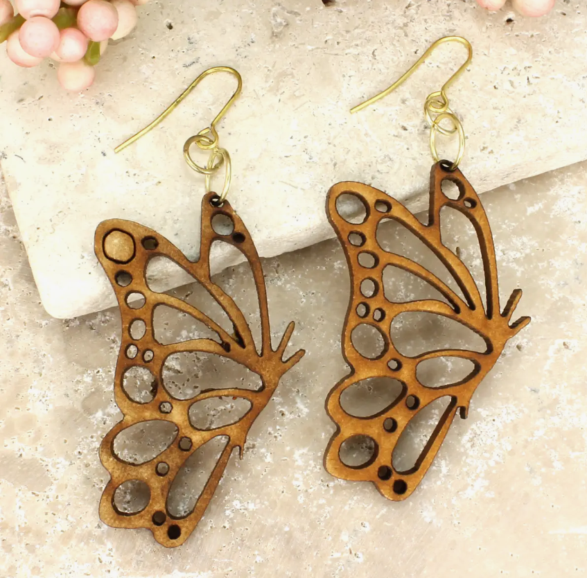 Woodcraft Cutout Butterfly Wood Earrings