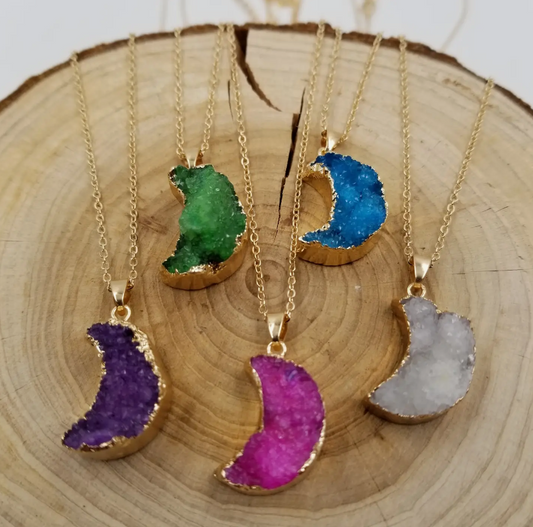Natural Crystal Moon Necklace