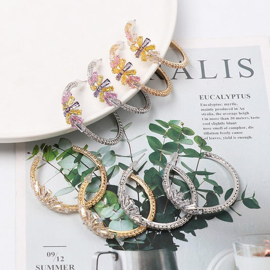 Floral Rhinestone Hoop Earrings