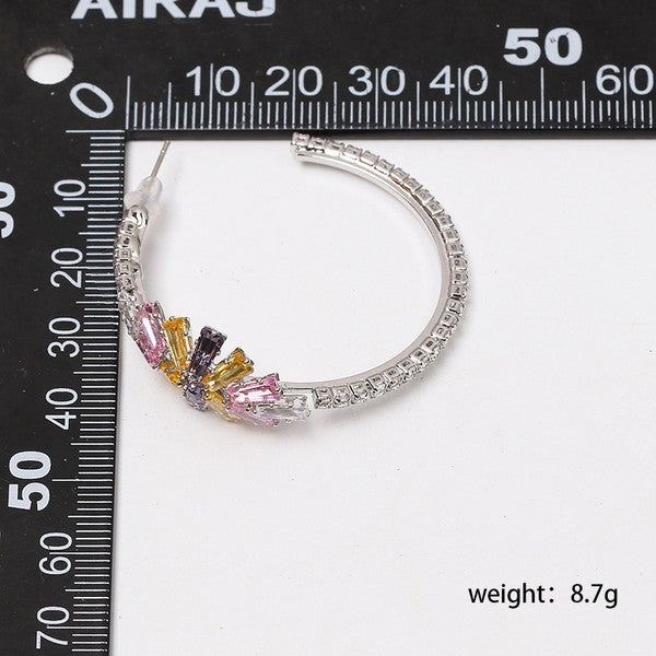 Floral Rhinestone Hoop Earrings