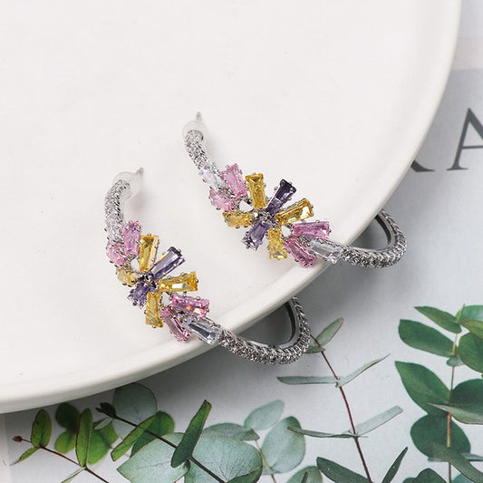 Floral Rhinestone Hoop Earrings