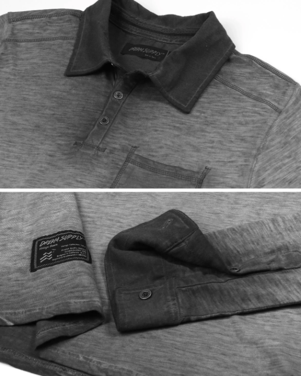 Long Sleeve Vintage Garment Oil Wash Pocket Polo Shirts