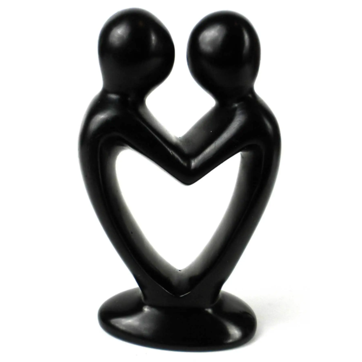 Lover's Heart Soapstone Sculptures Black Finish