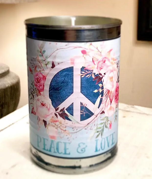 Peace and Love Recycled Tin Candle