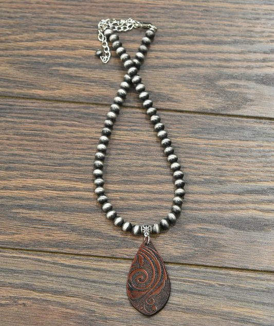 Tooled Leather Charm Necklace