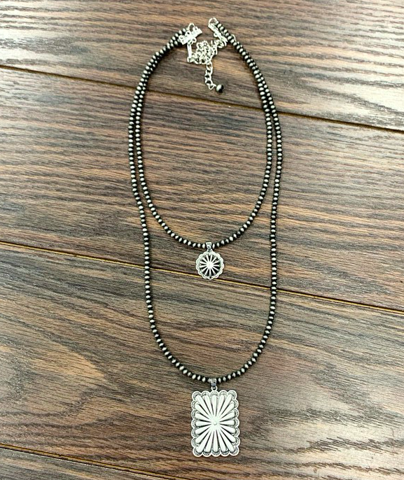 20" Long, Tiny 4mm Navajo Pearl Necklace, Concho Pendant