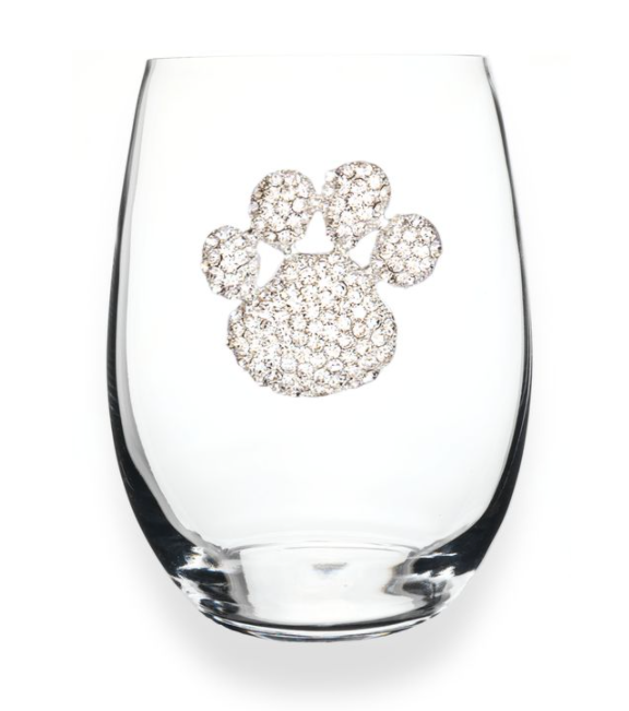 Paw Print Jeweled Stemless Wine Glass