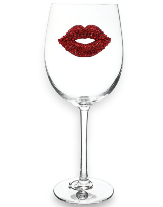 Red Lips Jeweled Stemmed Wine Glass