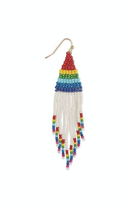 Rainbow Beadwork Fringe Earrings