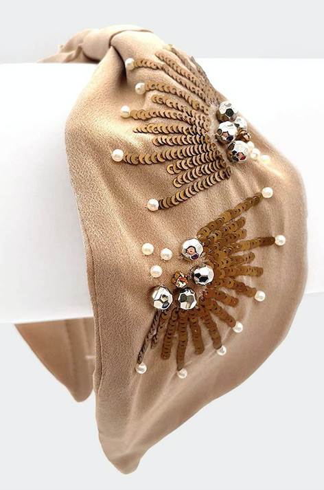 Pearl Sequin Embellished Burnout Knot Headband