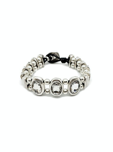 Hand made pewter silver plated bracelet with crystal