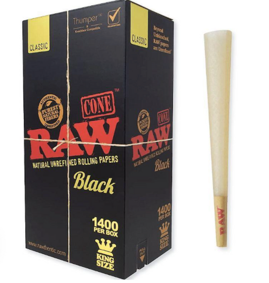 Raw Classic Black Bulk King Size 110mm Cones (1400 Count Box)