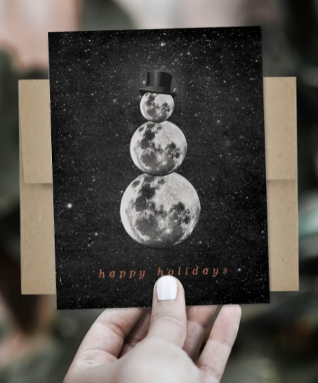 Happy Holidays Moon Snowman Card
