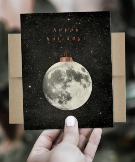 Happy Holidays Moon Ornament Card