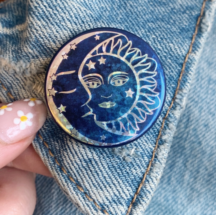 Sun & Moon Holo Button Pin