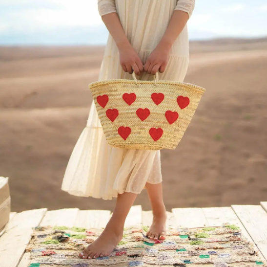 Heart French Market Basket - Straw bag - More love straw bag