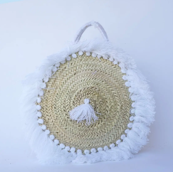 Round Basket with tassels-Boho bag-Straw bag-Beach bag