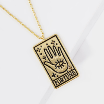 FORTUNE GOLD DIPPED METAL TAROT CARD PENDANT NECKLACE