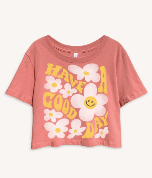 Have a Good Day Happy Face Graphic Crop Tee