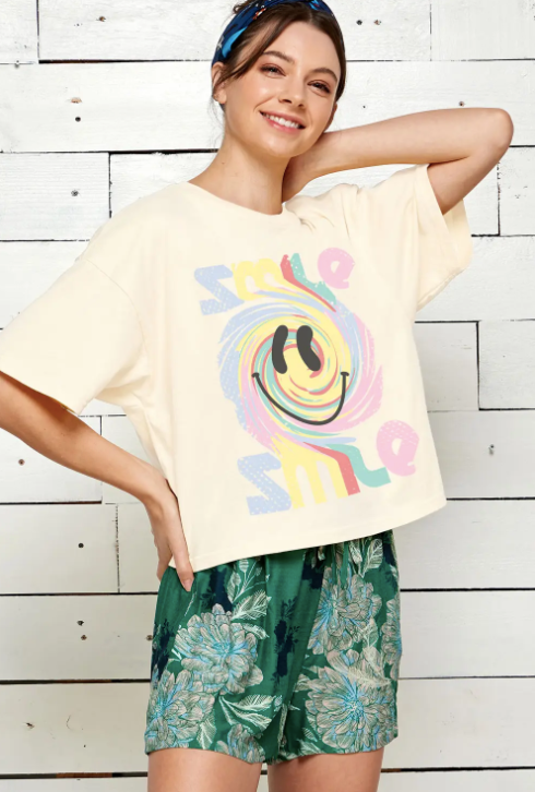 Smile Smile Happy Face Graphic Crop Tee