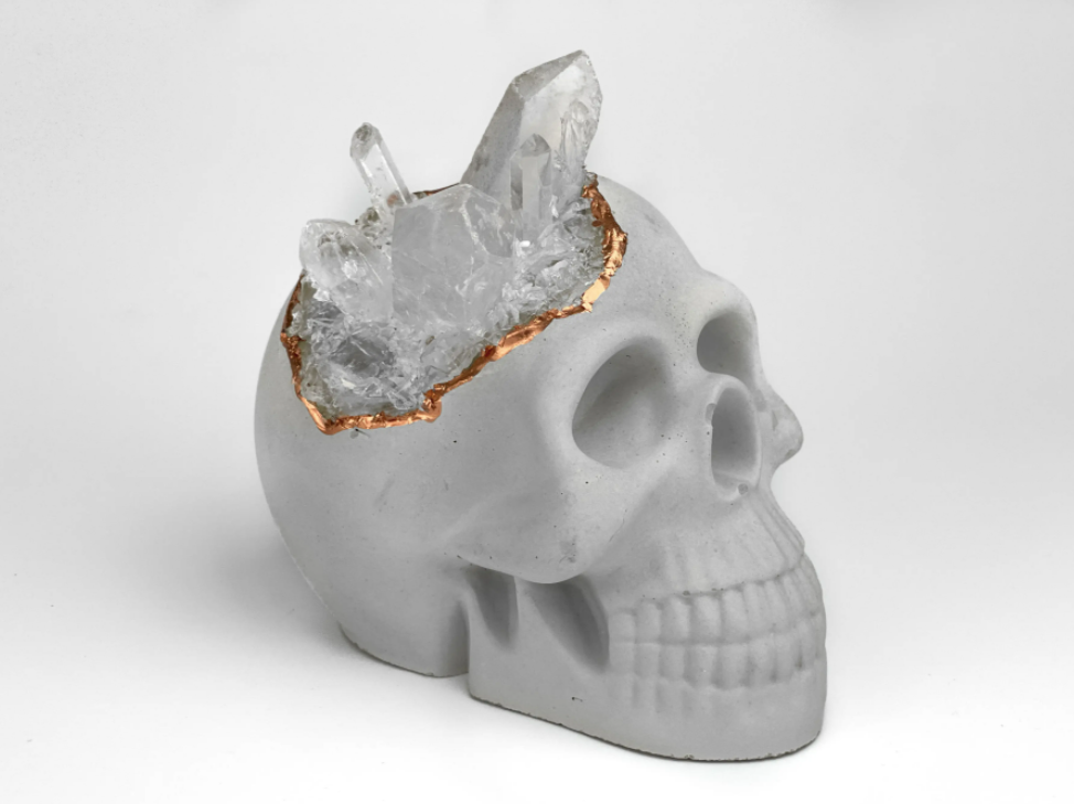 Large Rose Quartz Skull Head, Natural Crystal Figurine