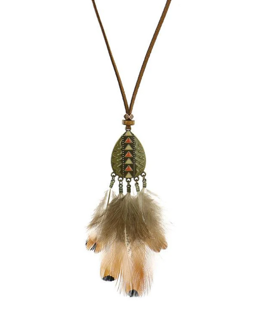 Boho Vintage Feather Tassel Dream Catcher Necklace