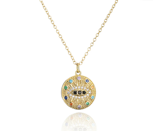 New Fashion Eye Pendant Gold Color Zircon Necklace