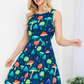 COLORFUL MUSHROOM PRINT DRESS WITH POCKET AND TIE BACK
