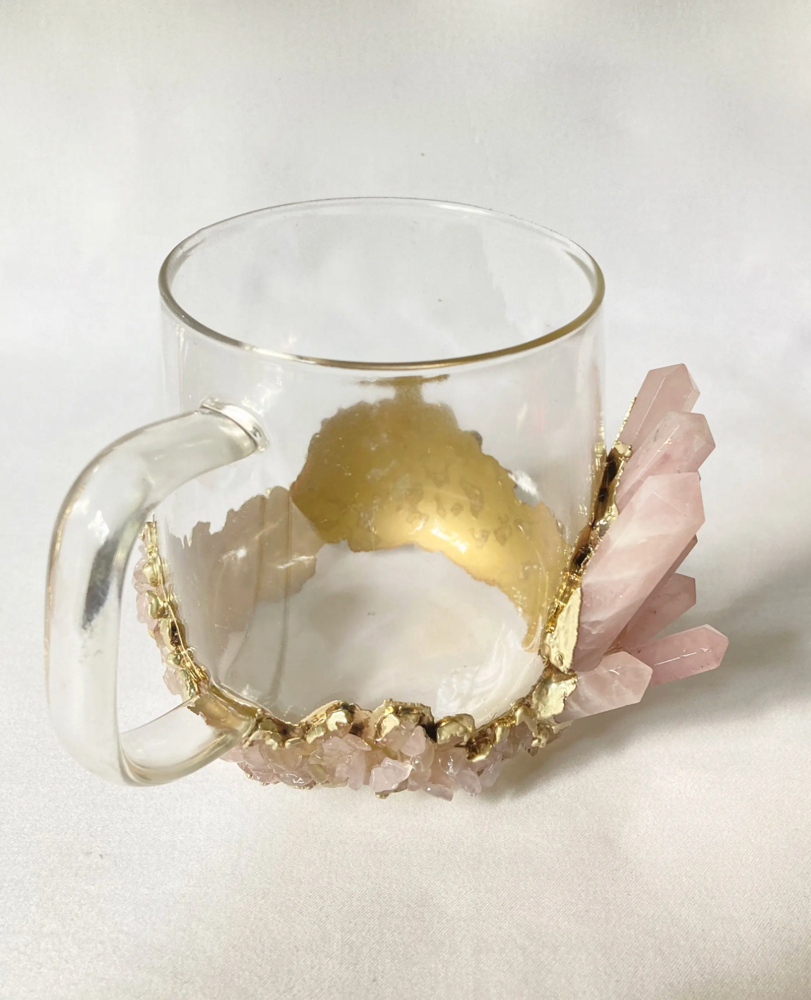 Crystal Glass Tea/Coffee Mug,Rose Quartz,17oz