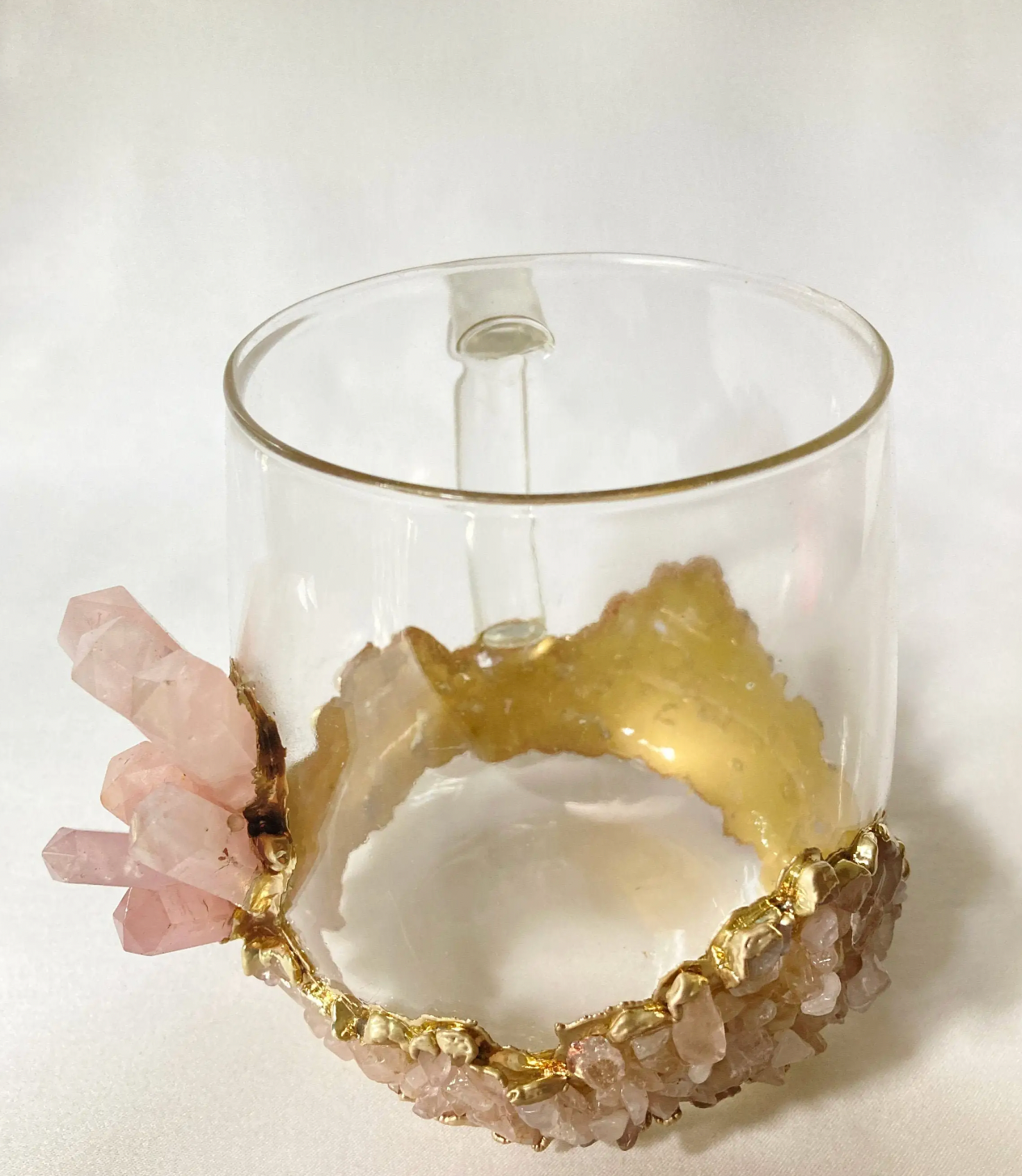 Crystal Glass Tea/Coffee Mug,Rose Quartz,17oz