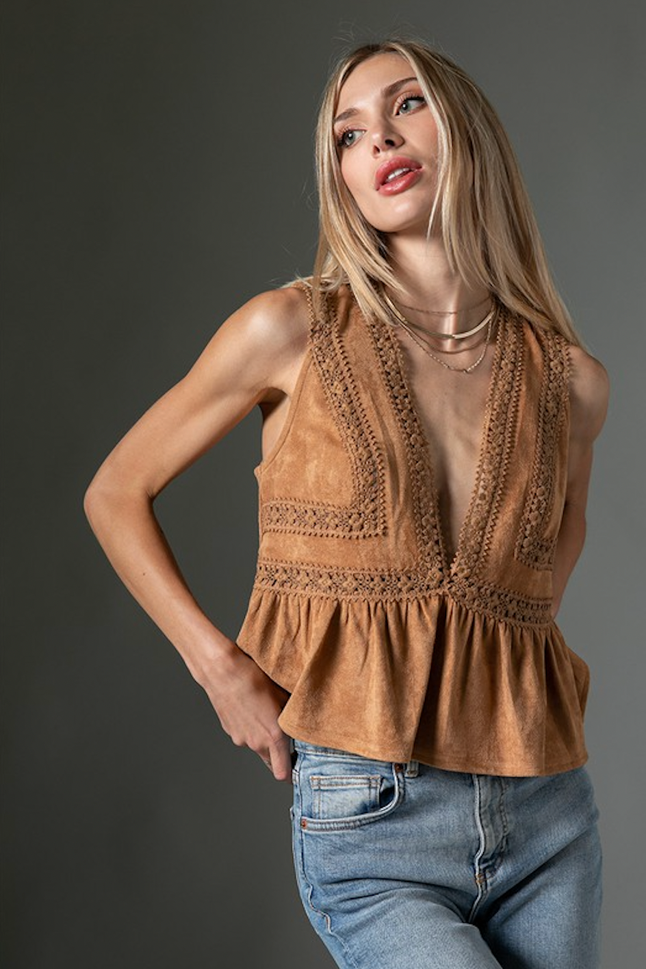 Suede Lace Top