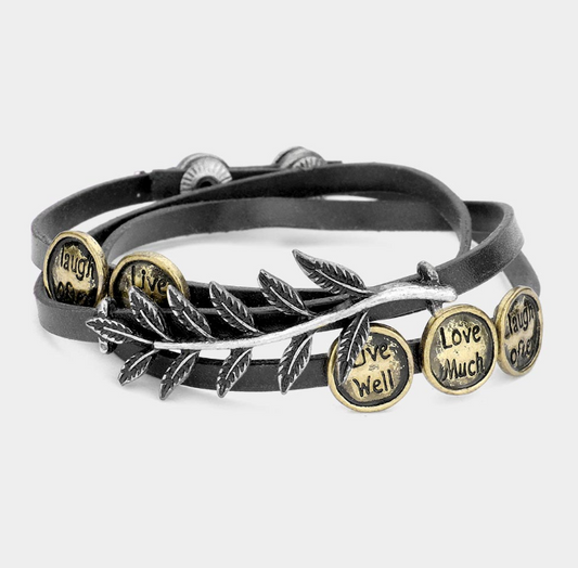 DISC CLUSTER LAUREL FAUX LEATHER WRAP BRACELET