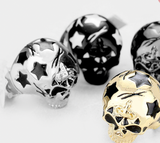 STAR PATTERNED METAL SKULL STRETCH RINGS