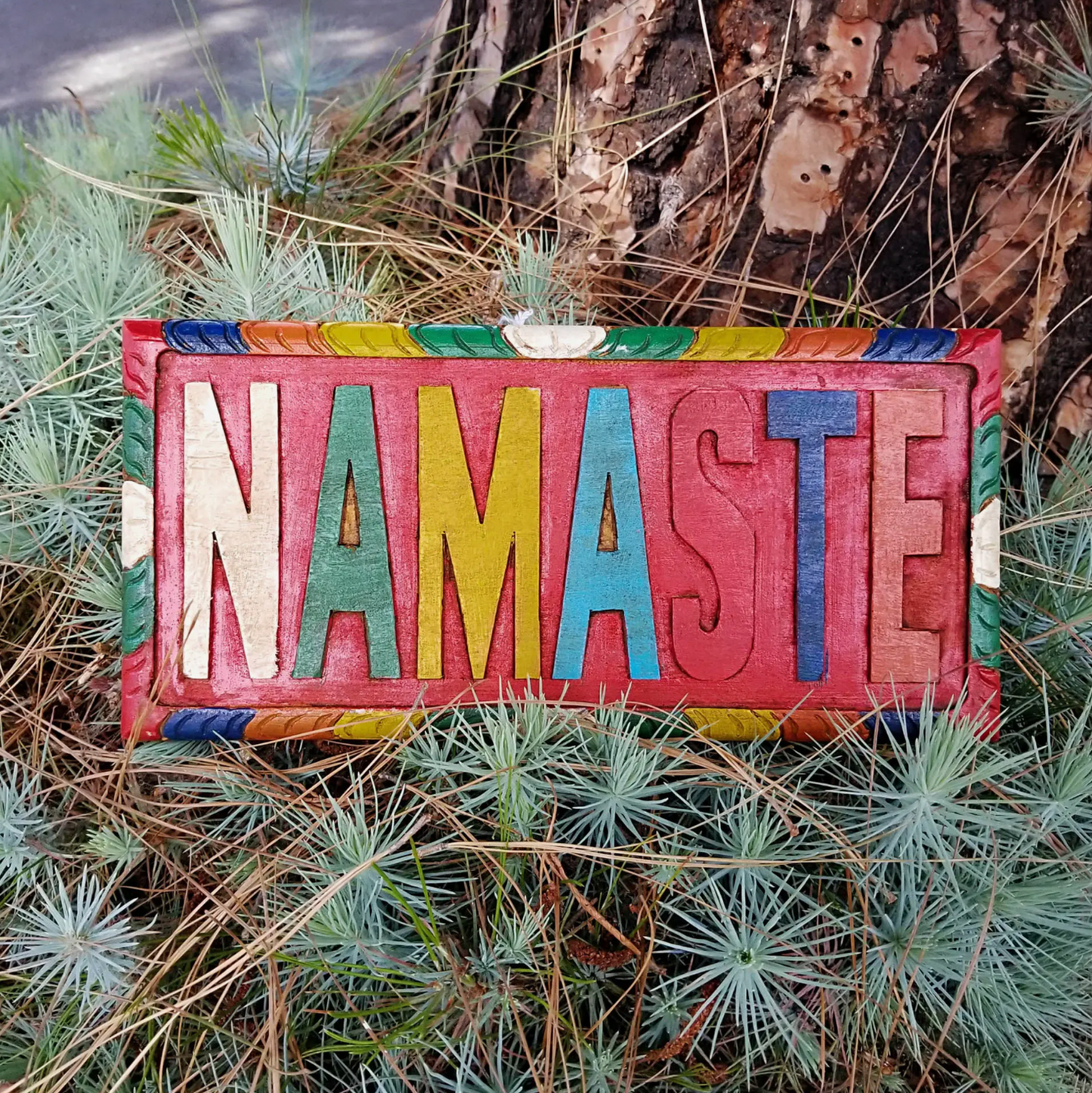 Hand Carved Wood Namaste Sign