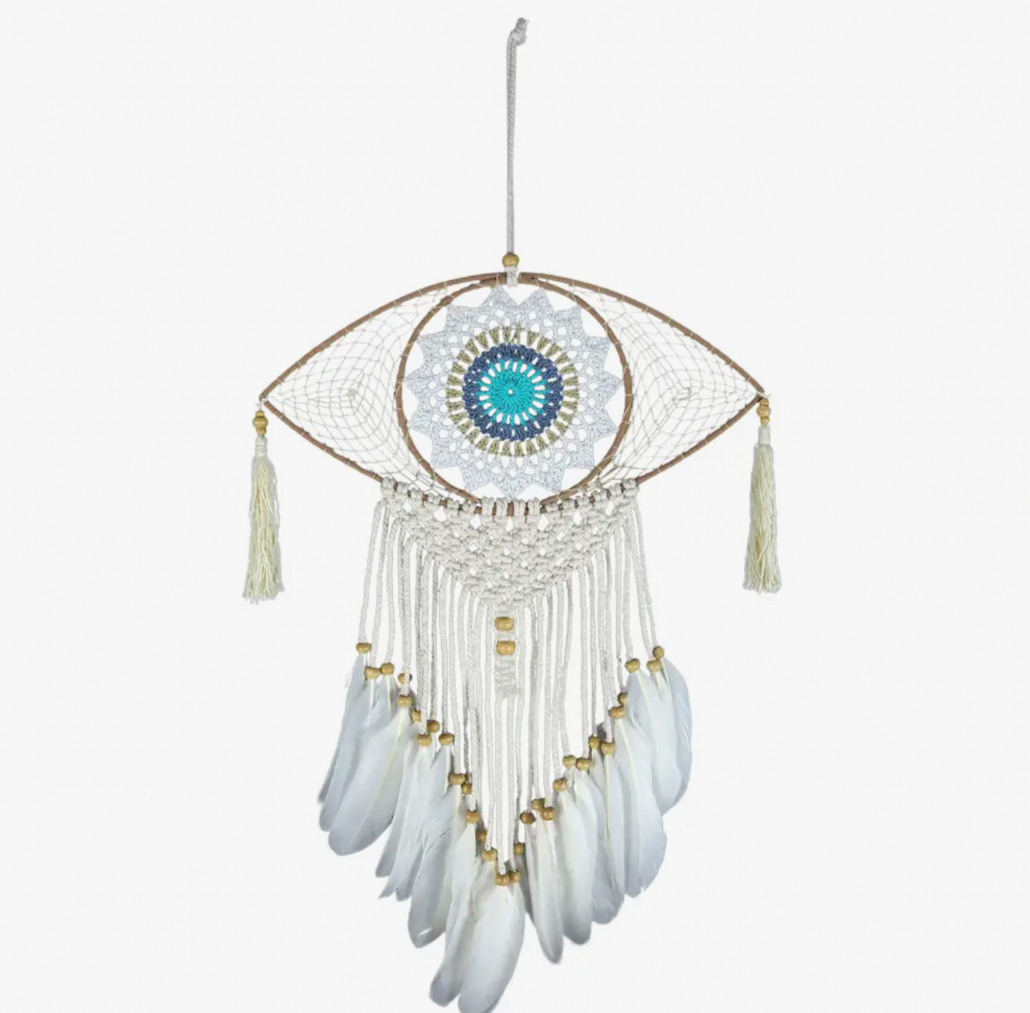 Blue And White Dreamcatcher With Crochet Eye