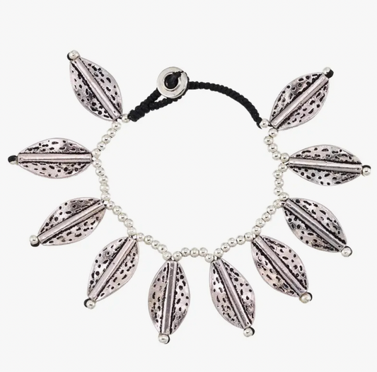 Silver Leaf Bracelet With Button Closure