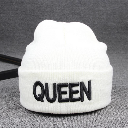 Beanies KING QUEEN Letter Embroidery Warm Hat