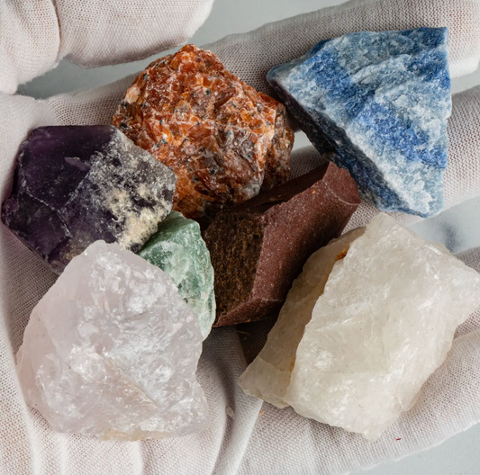Healing Stone Set - 7 Rough Chakra Stones, Tied & Tagged