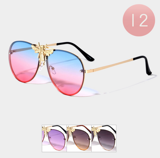 Honey Bee Accented Tinted Aviator Sunglasses