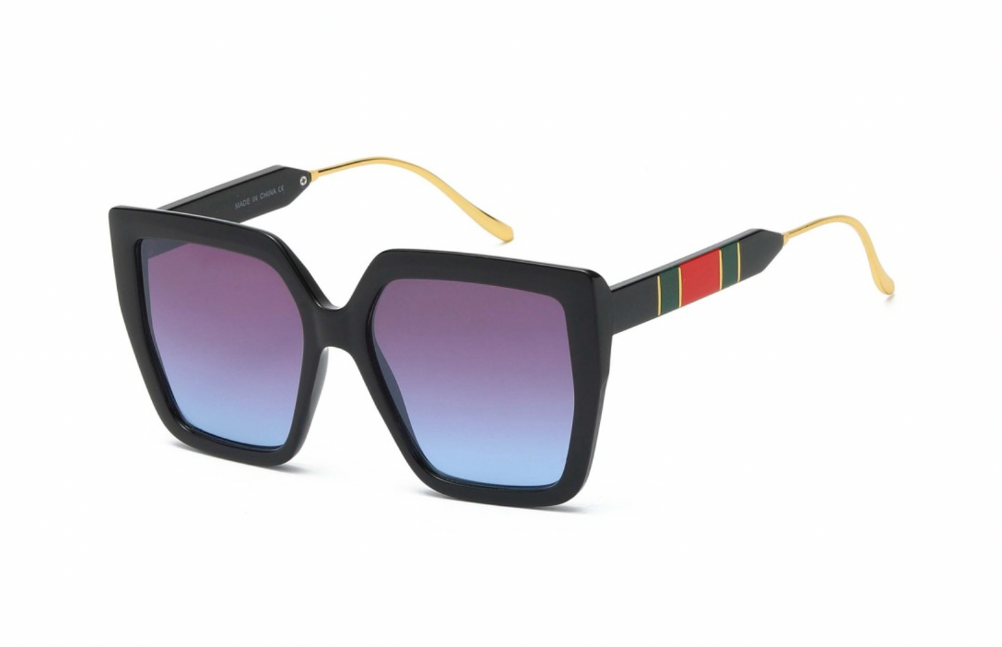 Oversized Red and Gold Stripe Sunglasses